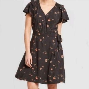 Universal Thread Boho Modest Floral Flutter Sleeves True Wrap Mini Dress M